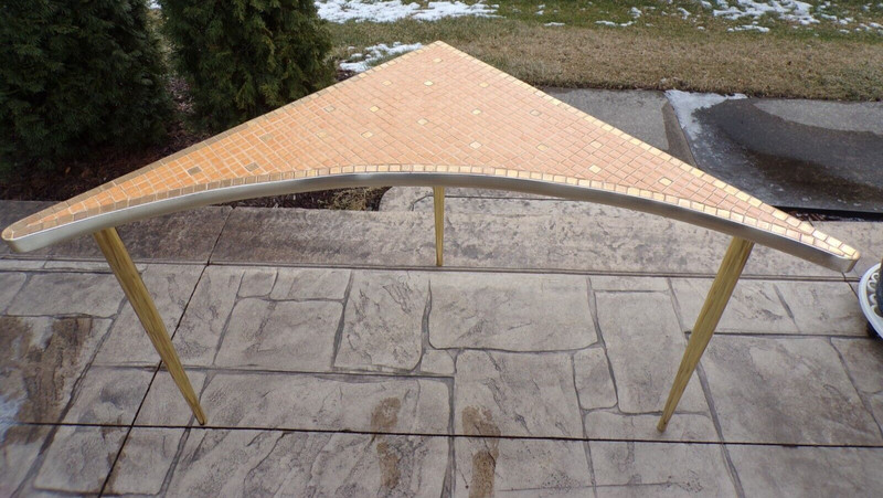 Vintage Mid Century Modern Mosaic Tile Boomerang Corner Table