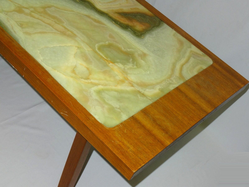 STRIKING MID CENTURY MODERN COFFEE TABLE with ONYX MARBLE INSET TOP gallery