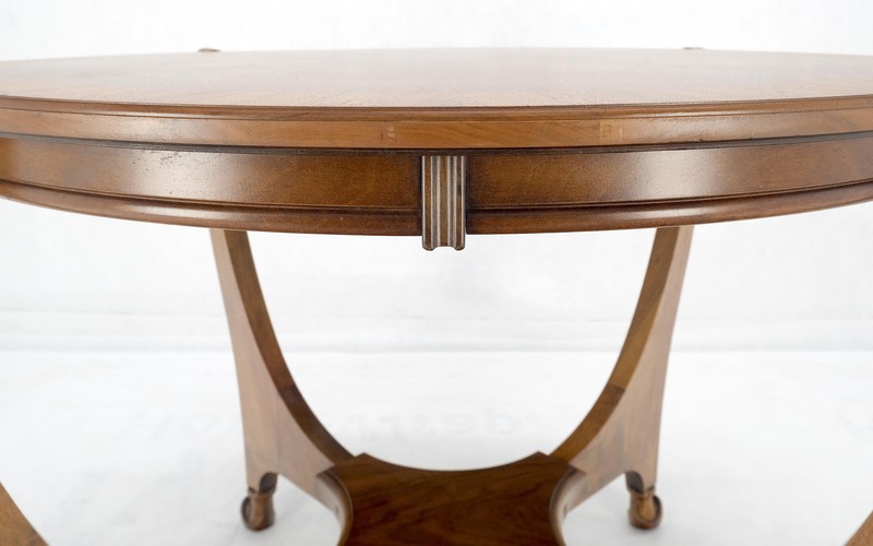 Round Flip Top Art Nouveau Deco Banded Carved Walnut Game Table MINT! gallery