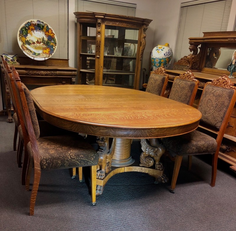VICTORIAN HORNER GRIFFIN LIBRARY PARTNERS TABLE C.1880, QUARTER SAWN TIGER OAK gallery