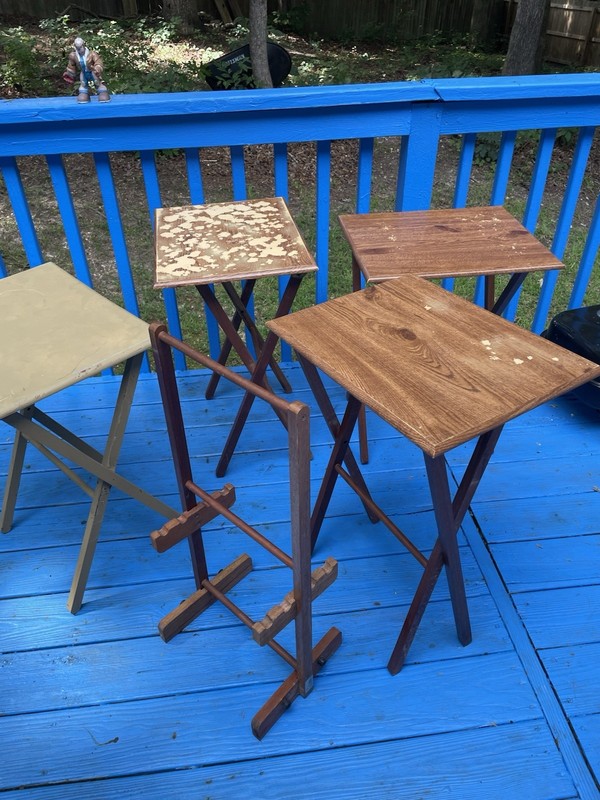 VTG Gold Medal Wood FOLDING TABLE / TRAYS - Stackable STAND -24” X19” X14” EUC gallery