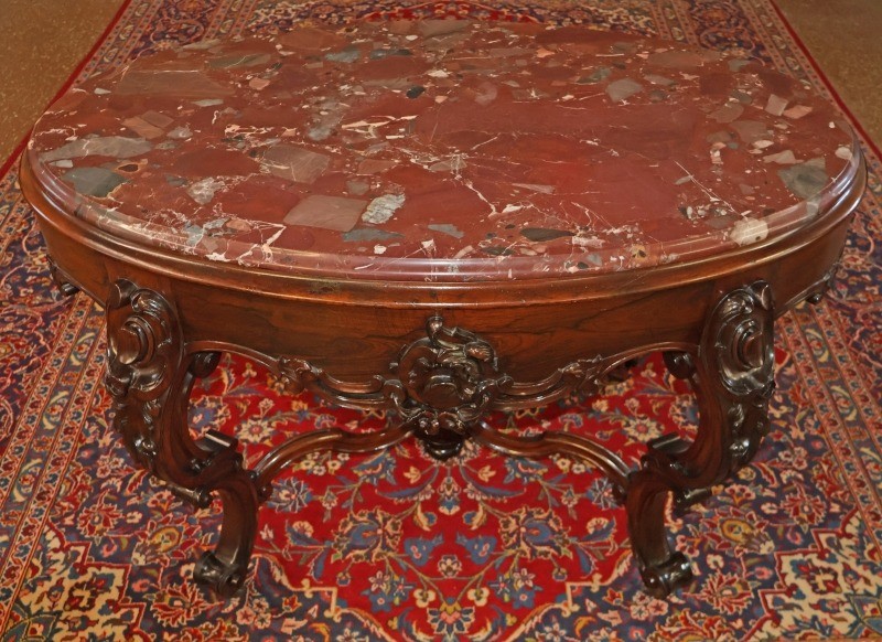 Late 19th Century American Victorian Rococo Rosewood Marble Top Center Table gallery