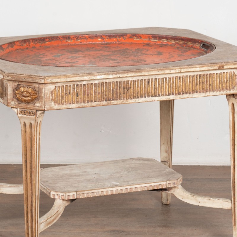 Late 19th Century Gustavian Style Gray Painted Tray Top Side Table gallery