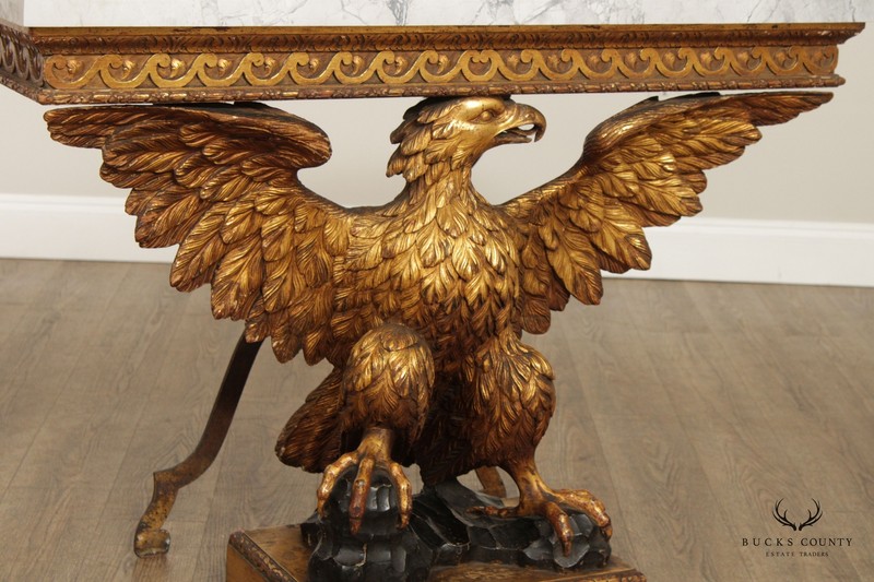 Regency George II Style Pair Giltwood Carved Eagle Marble Top Consoles gallery