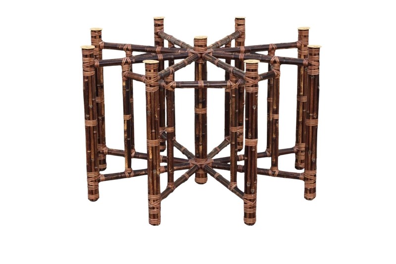 Authentic McGuire Octagonal Bamboo Dining Table Base for Round Glass Top