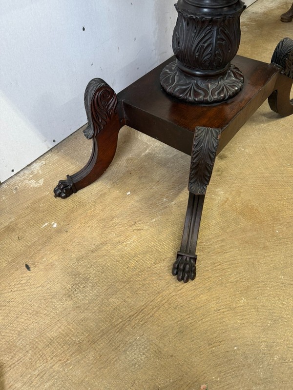 Antique federal classical mahogany game card table 1820 Console Carved acantus gallery