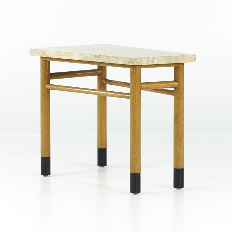 Edward Wormley for Dunbar Mid Century Travertine Wedge Tables - Pair gallery