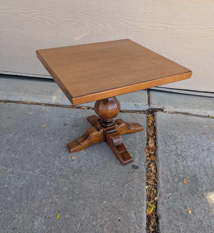 Vintage Mid Century Rustic Country Mission Short Square Pedestal Table C46