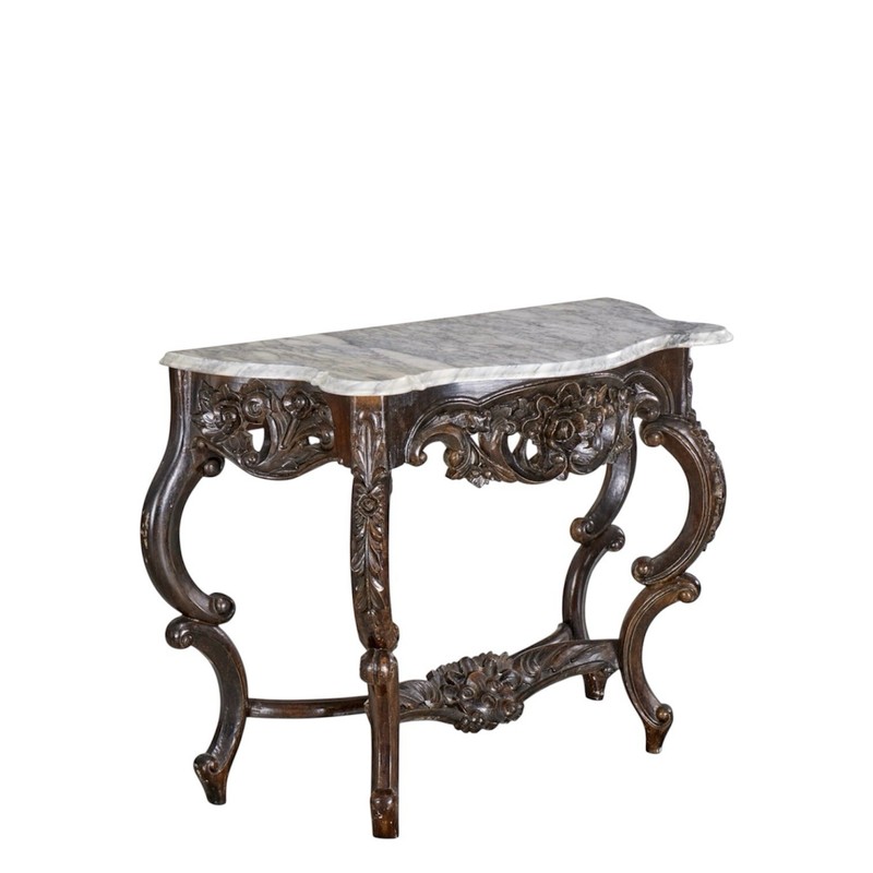 Vintage French Rococo Carrara Marble Top Console Table European Country Louis XV