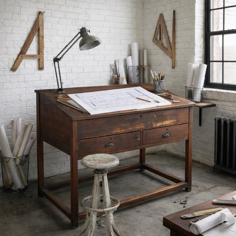 Vintage Antique Drafting Table Architect Desk apothecary wood drawer art studio