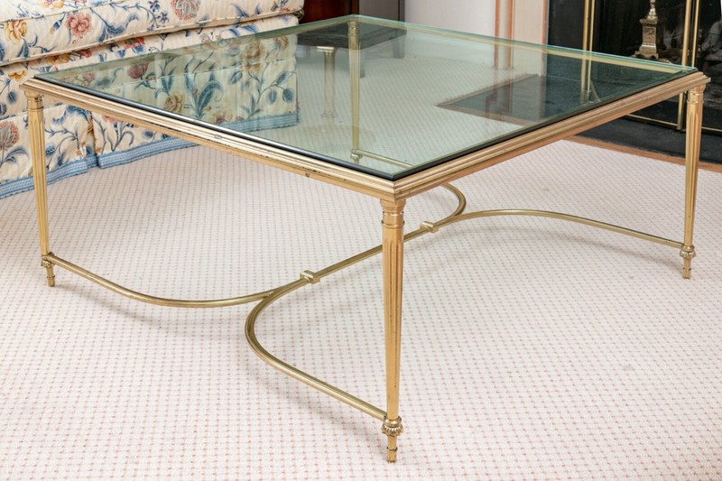 Vintage Louis XVI Style Brass And Glass Top Square Coffee Table