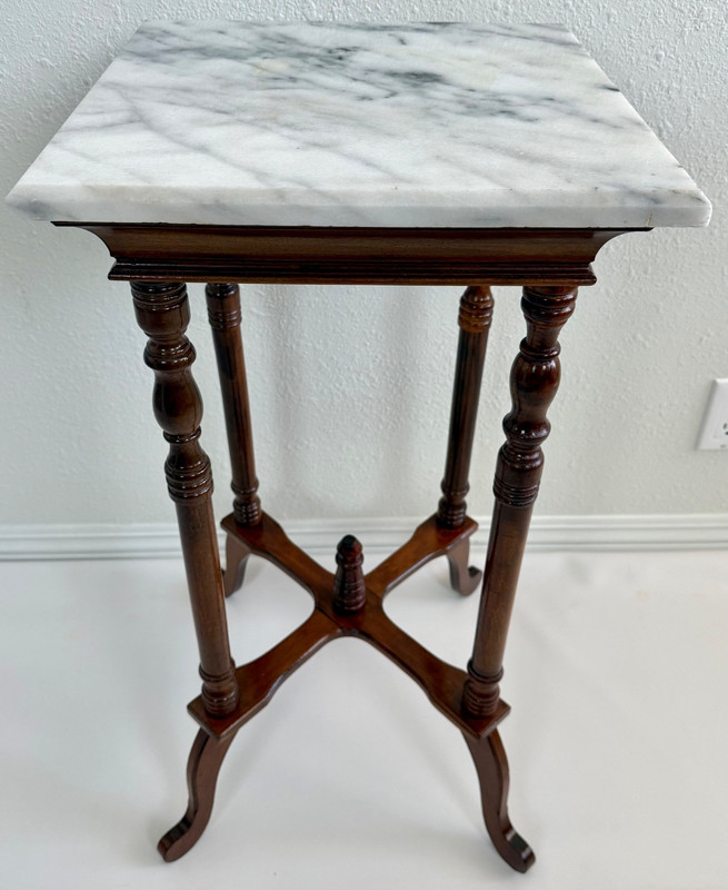 Large American French Country Mahogany Marble Top Pedestal Stand Table 29" gallery