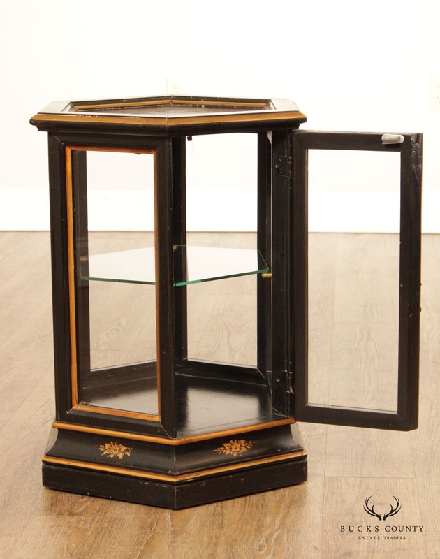 Chinoiserie Decorated Black and Gold Vitrine Side Table gallery