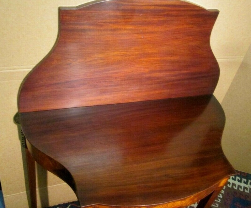 ANTIQUE AMERICAN FEDERAL CARD TABLE W/FIGURED PANELS UNUSUAL FORM CIRCA 1800 gallery