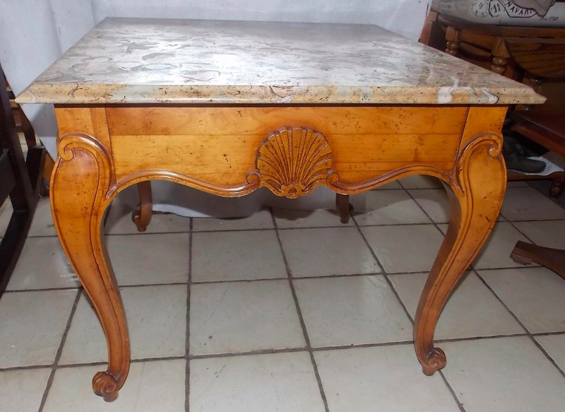 Carved Satinwood Marble Top End Table / Side Table (ET324) gallery