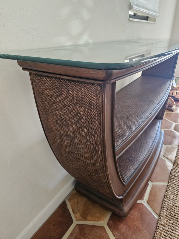 Entry table Glass Top Wood And Rattan gallery