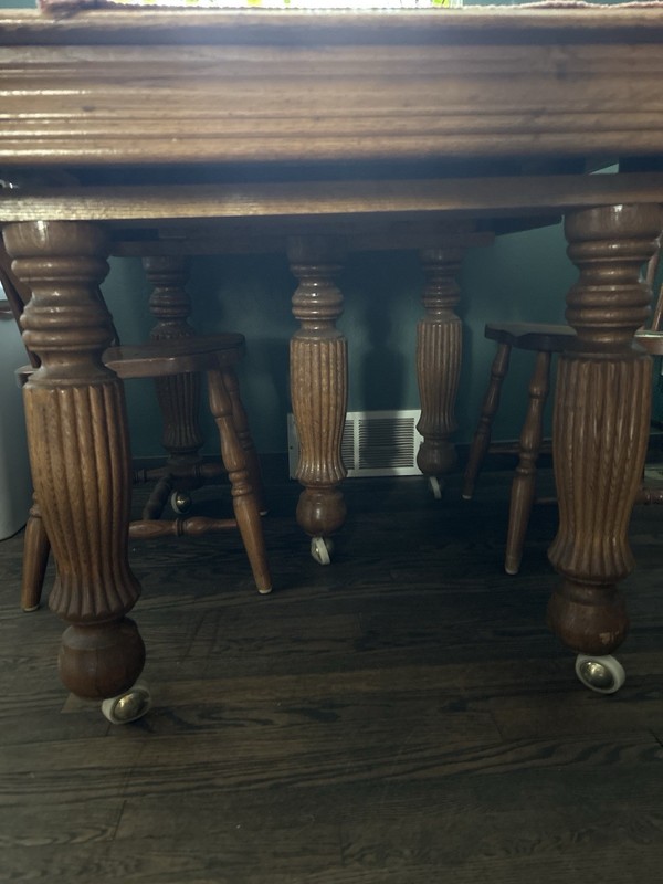 Antique Solid Wood Dining Table on Casters – Turned Legs – Pickup Only gallery