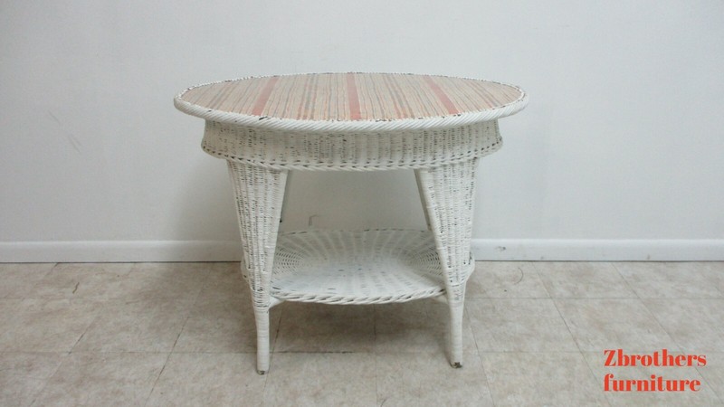 Antique Victorian Wicker Oval Game Center Table Hall Console