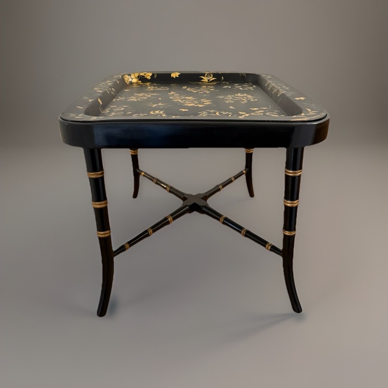 Antique Victorian Lacquer Tray & Table Stand gallery