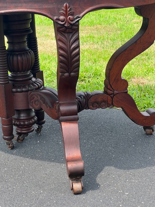 Great Antique Rococo Revival Solid Walnut Dining Table with Two Leaves gallery