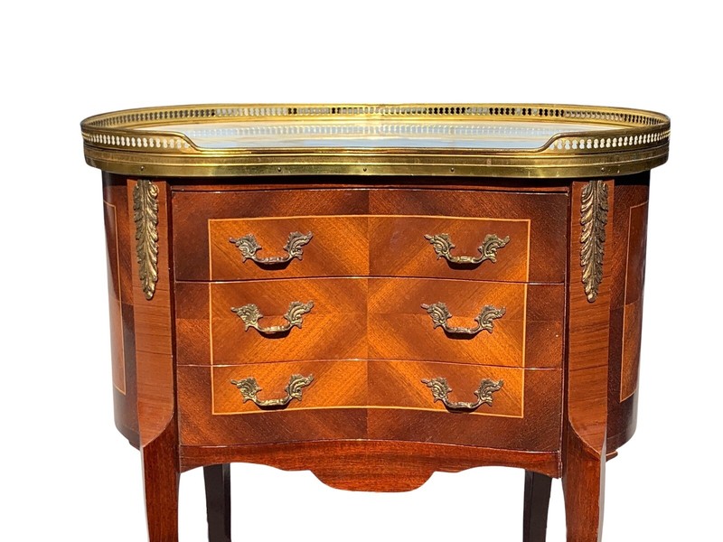 Antique French Louis XV Style Table ~ Kidney Shaped ~ Mahogany, Marble & Bronze gallery