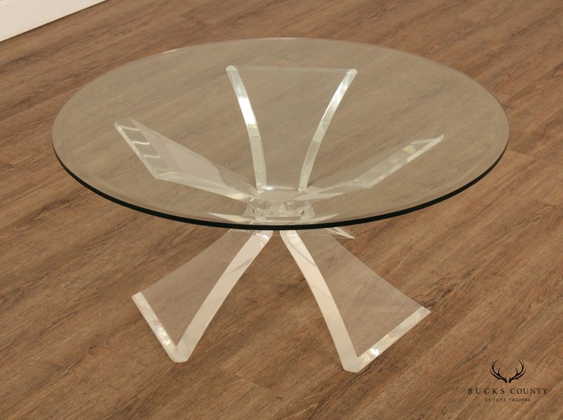 Post Modern Round Glass Top Acrylic Base Butterfly Coffee Table gallery