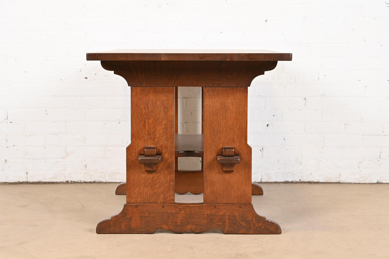 Gustav Stickley Mission Oak Arts & Crafts Trestle Library Table or Writing Desk gallery
