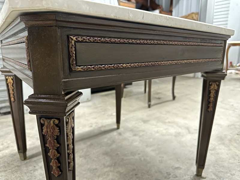 Antique French Coffee Side Table With Italian Marble On Top gallery