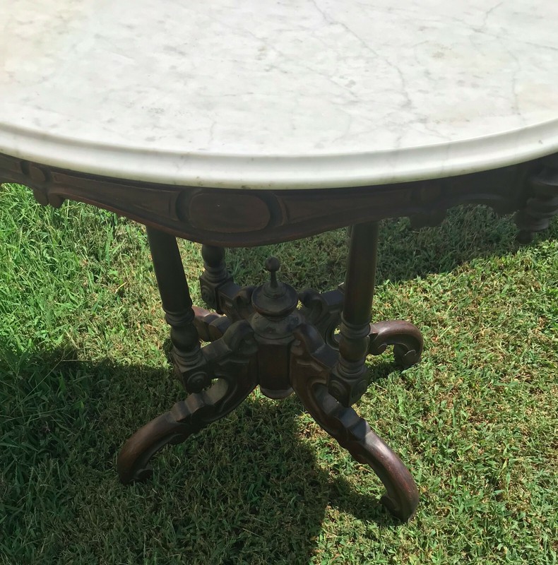 Rosewood Carved Oval Marble Top Center Table / Parlor Table (PRT92) gallery