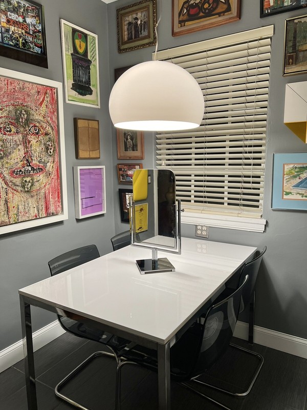 Exquisite Charles Hollis Jones (b. 1945) Double-Sided Nickel Table Mirror (23”h) gallery