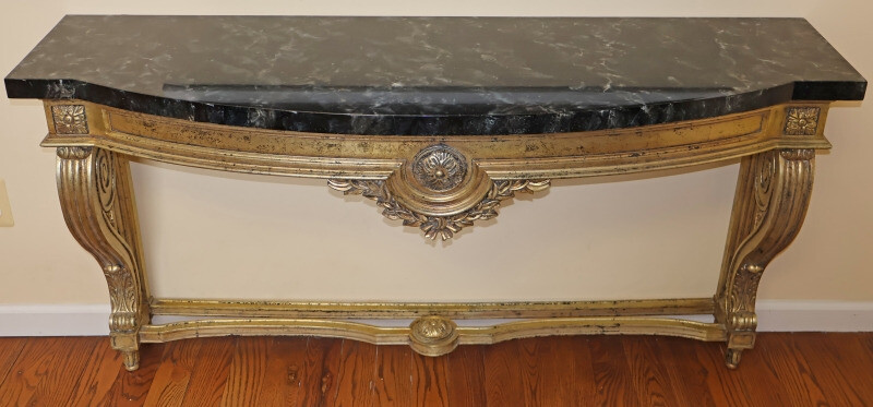 Louis XV Style Faux Marble Gold Console Table Attributed To Maison Jansen
