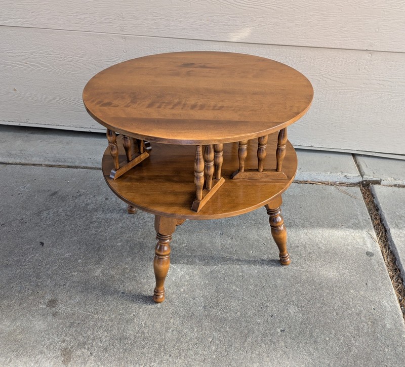 Vintage Ethan Allen Maple Wood Revolving/Rotating 2-Tier Drum End Table 10-8586 gallery