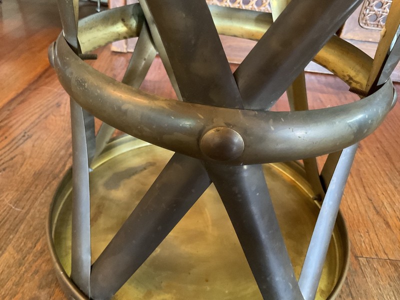 Vintage Brass Lattice Drum end Table plantstand Stool MCM Hollywood Regency gallery