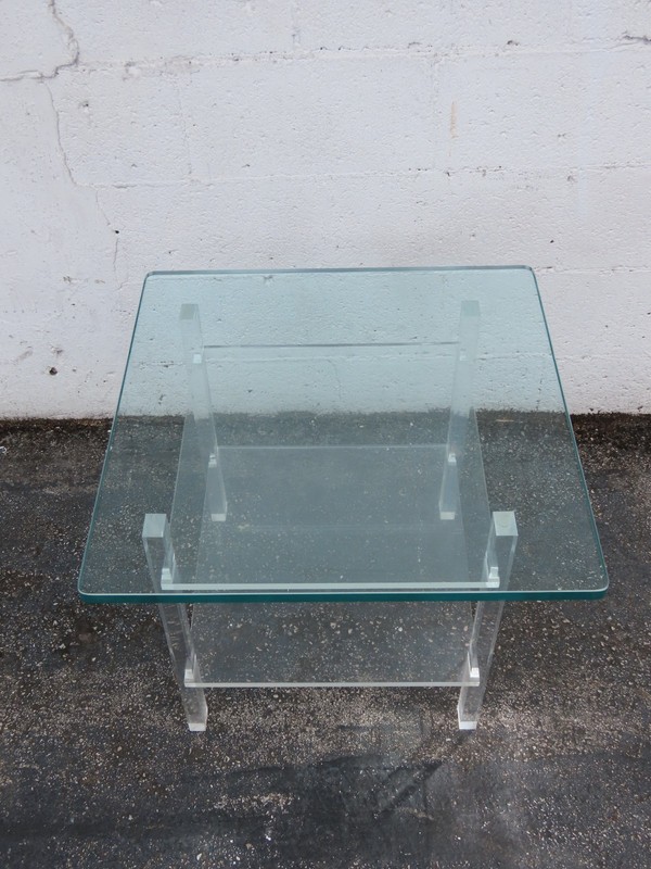 Hollywood Regency Two Tiers Lucite Glass Top Side End Table 6382 gallery