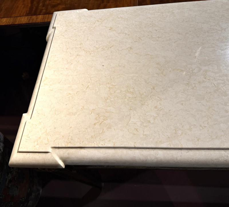 Louis XVI Style Trellage Style Sofa Table with Limestone Carved Top gallery