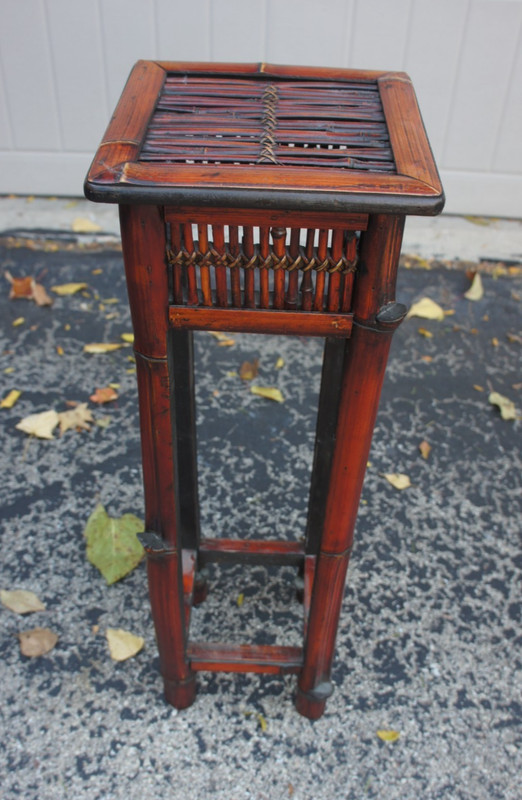 Vintage French Country Bamboo Rattan Plant Stand Table accented 26×8 1/2×8 1/2