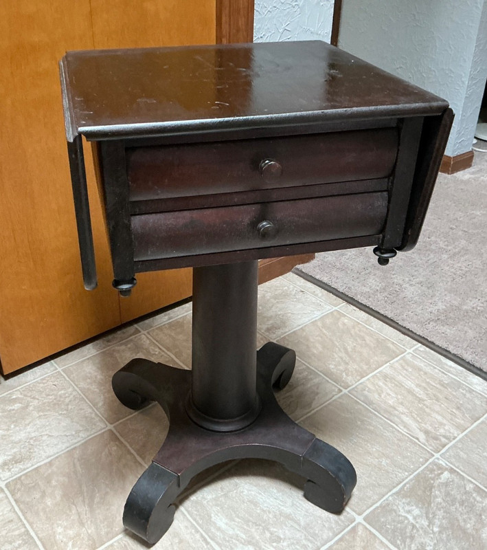 Antique Empire Mahogany Drop Leaf Parlor Work Table Sewing Stand Chest gallery
