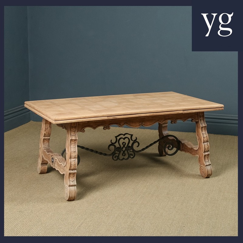 Antique Spanish Basque Oak & Iron 8ft 9” Refectory Kitchen Dining Table c. 1930