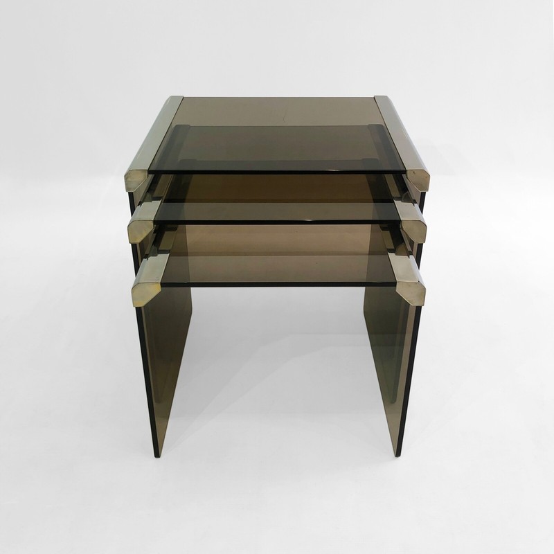 Gallotti & Radice Smoked Glass Nest Chrome Tables 1980s Coffee Vintage Retro gallery