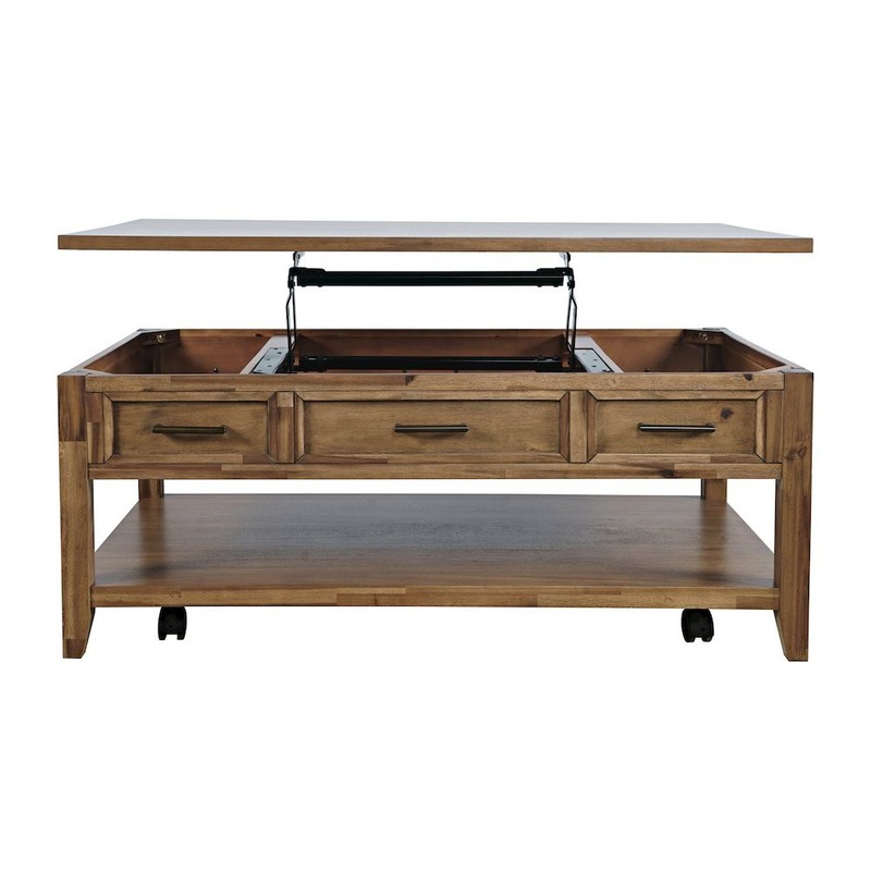 Claremont Transitional Rustic Wood Lift-Top Coffee Table with Wheels gallery