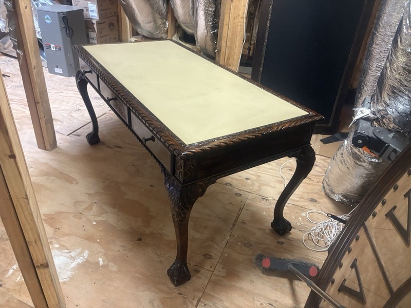 Wooden Table With Beige Lather Top