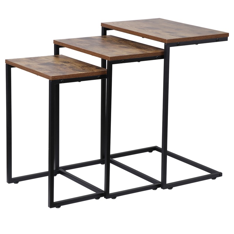 End Table Set of 2 C Shaped Side Table Wood for Living Room Bedroom Balcony Yard