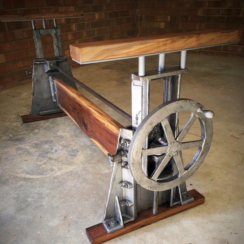 Beach Manufacturing Co. Cast Iron and Black Walnut Crank Table Base