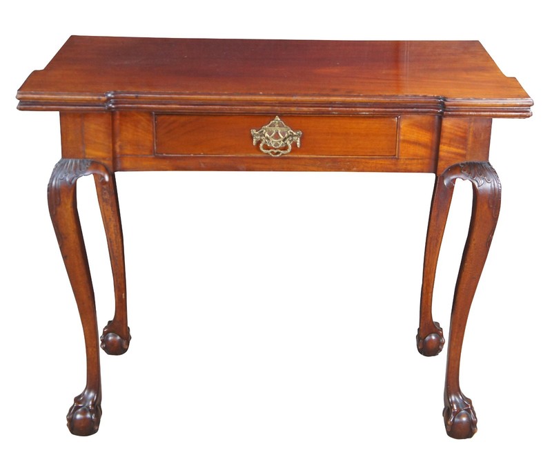 Antique George II Style Chippendale Mahogany Flip Top Claw Foot Card Game Table