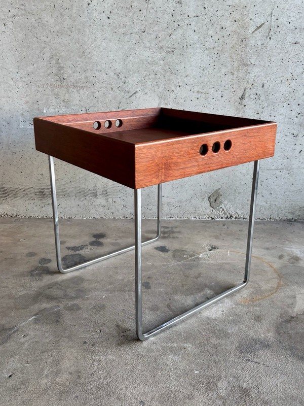 Vintage Mid-Century Modern Coffee Table, Japandi Style, Solid Wood & Chrome