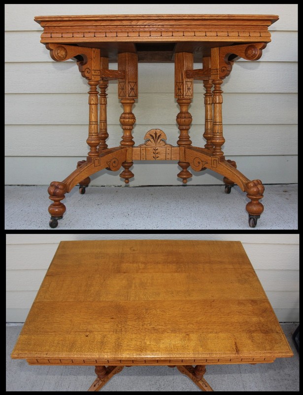 Antique Ornate Solid Quartersawn Oak Heavily Carved 4 Clawfoot Lamp Accent Table
