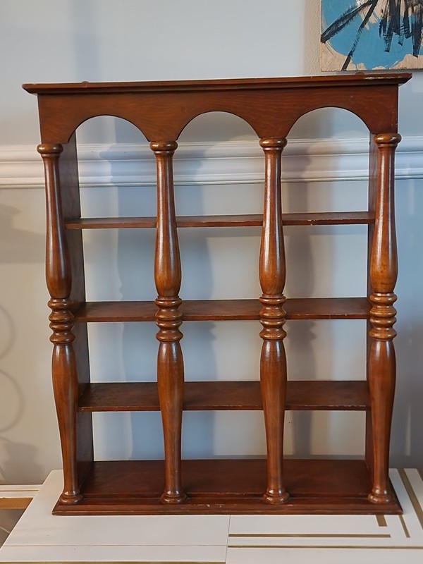 Solid Wood Cup Wall Shelf Spindle And Arch Design Holds 12 Cups
