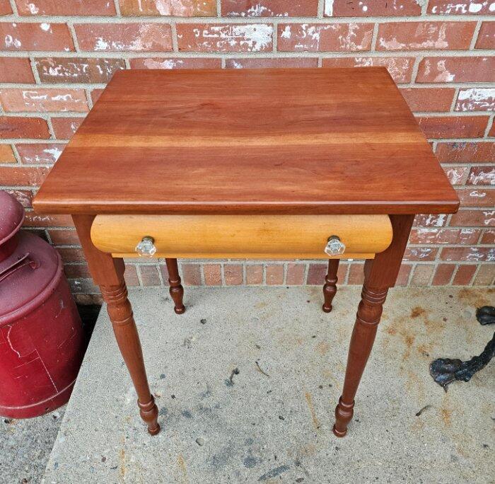 Antique Cherry End Table Plant Fern Stand Night Stand 1 Curved Drawer Glass Knob gallery