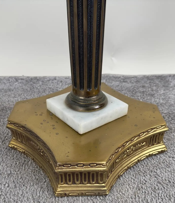 Italian Hollywood Regency Round Marble Brass & Bronze Base Wine Table or Stand gallery