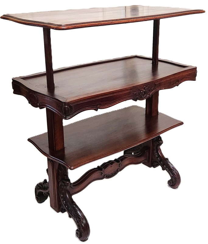 Dumbwaiter, Butler Stand, Serving Table, Metamorphic Shelves, Walnut, Rococo,36" gallery